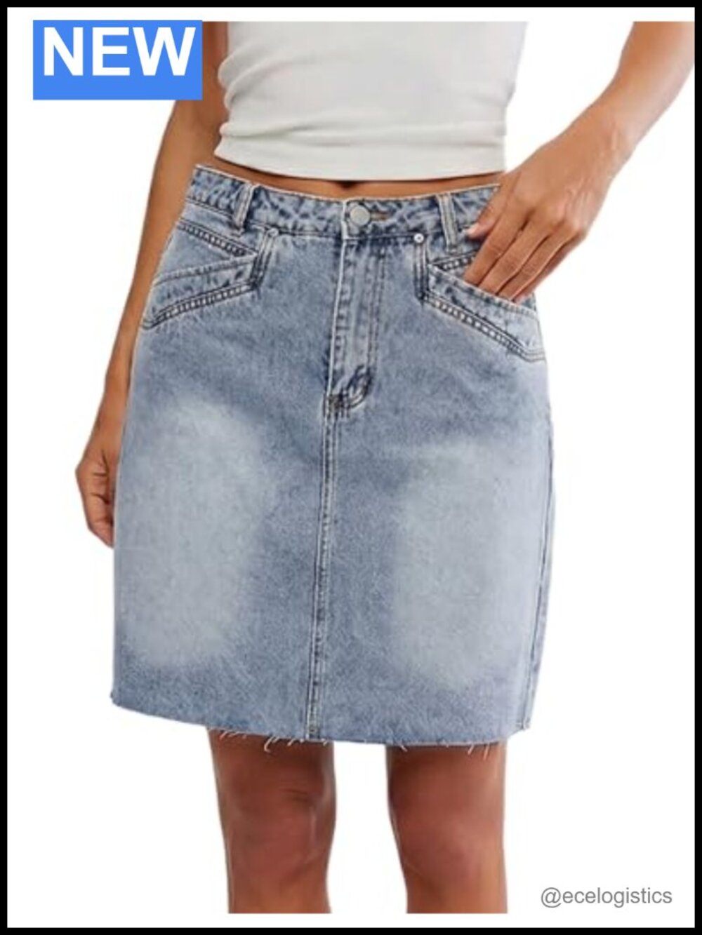 Women's High Waisted Stretch Denim Skirt Casual A-Line Jean Skirt with Pockets